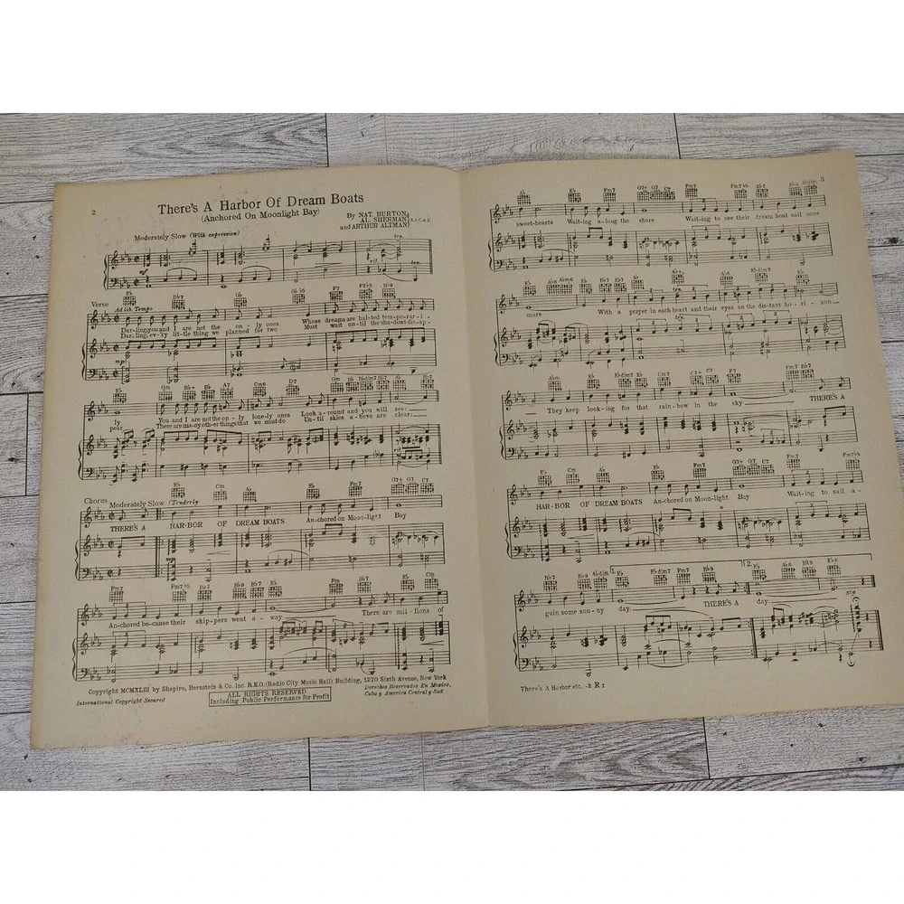 1938 Harbor of Dream Boats - Sheet Music‎ Russ Morgan Piano Vocals Guitar Piano